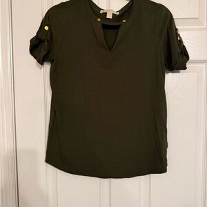MICHAEL Michael Kors Dark Green Blouse with Gold Accents